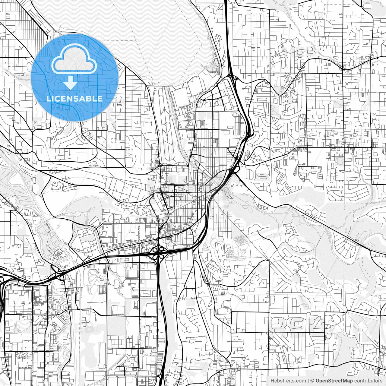 Vector PDF map of Renton, Washington, United States