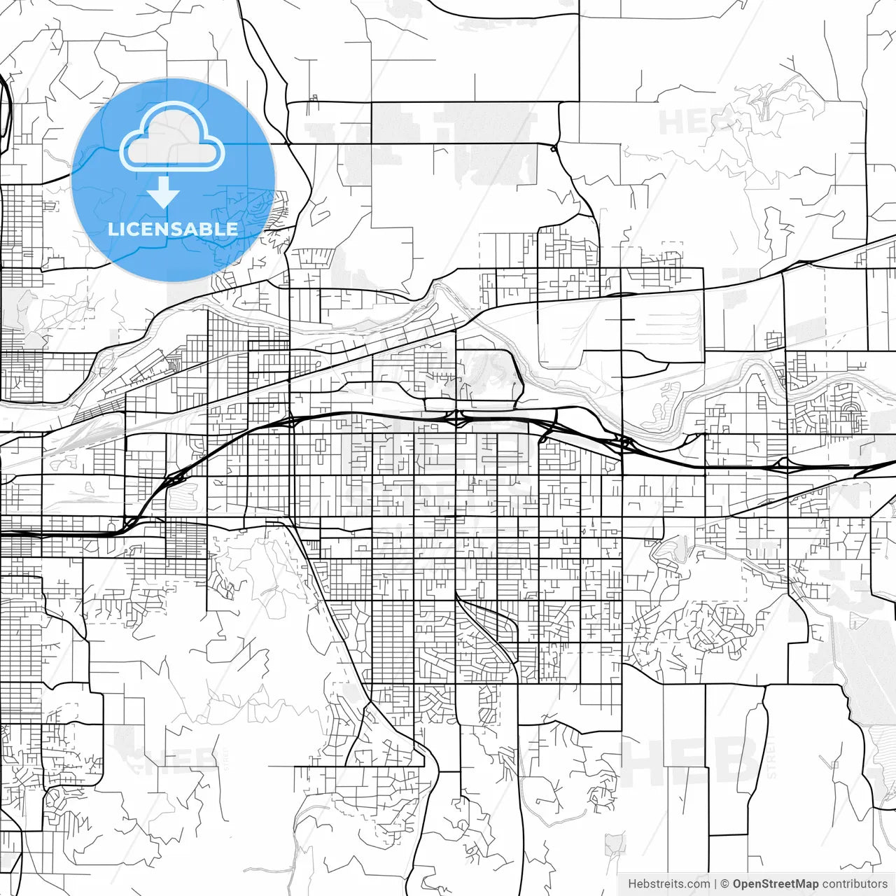 Vector PDF map of Spokane Valley, Washington, United States