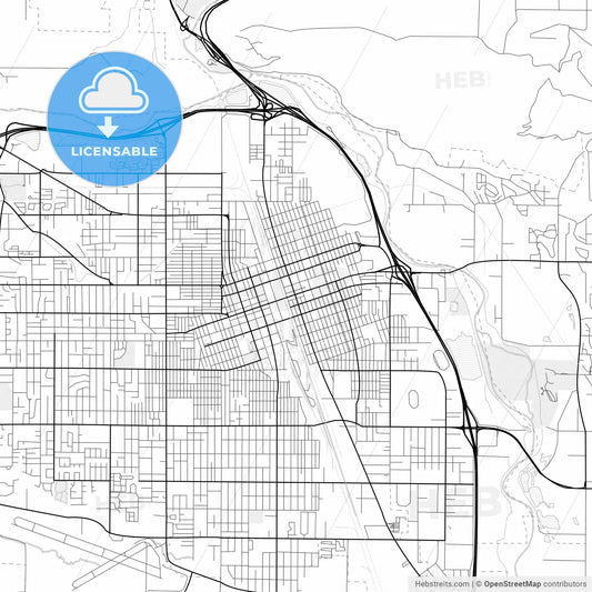 Vector PDF map of Yakima, Washington, United States