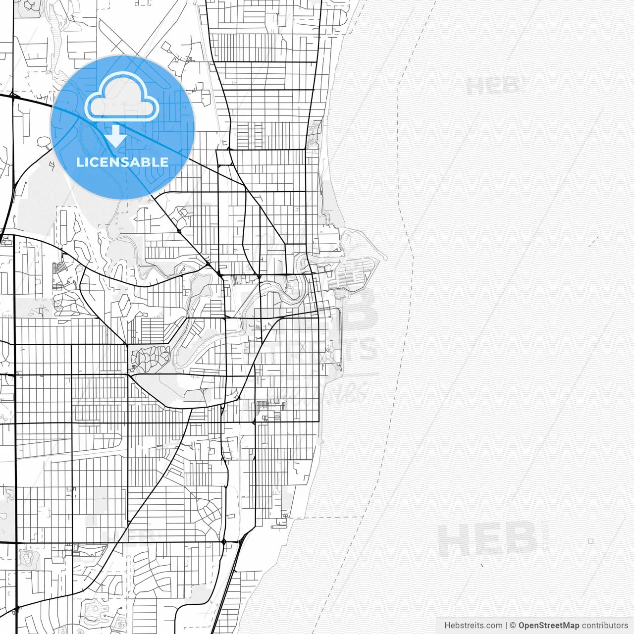 Vector PDF map of Racine, Wisconsin, United States