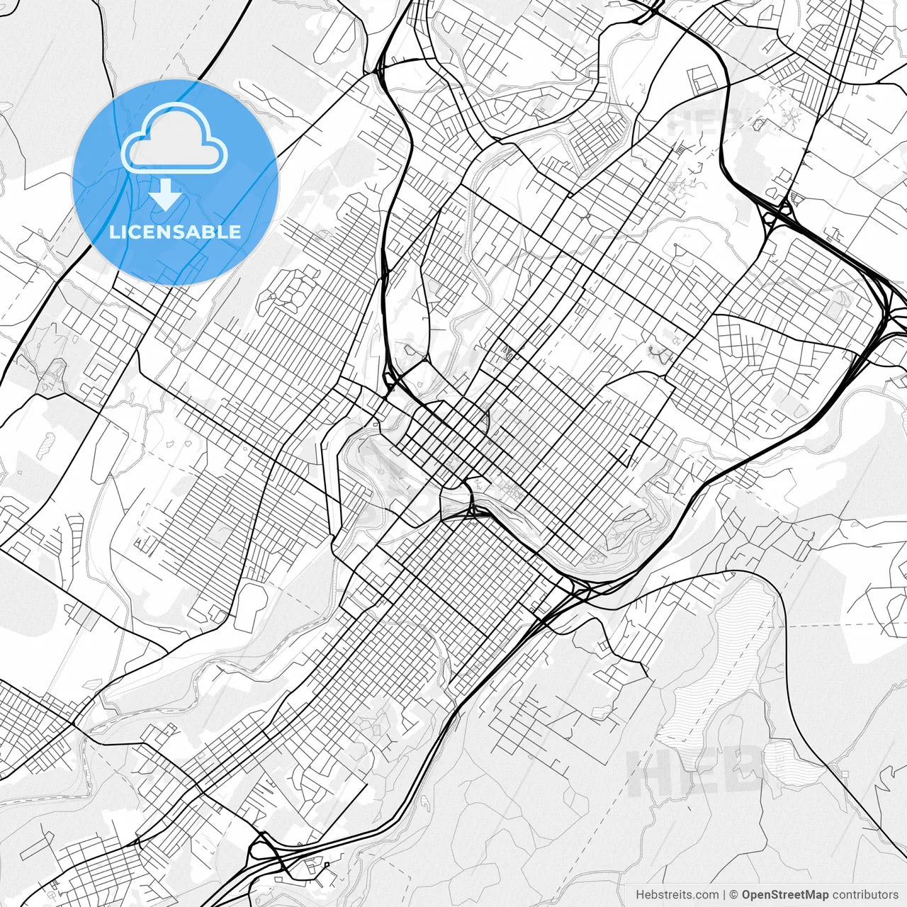Vector PDF map of Scranton, Pennsylvania, United States