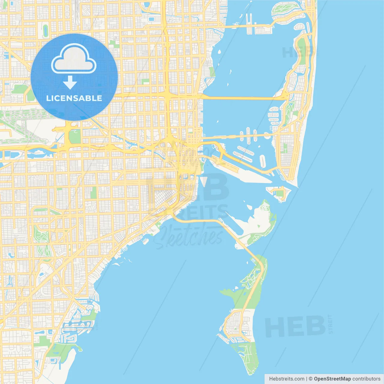 Empty vector map of Miami, Florida, USA