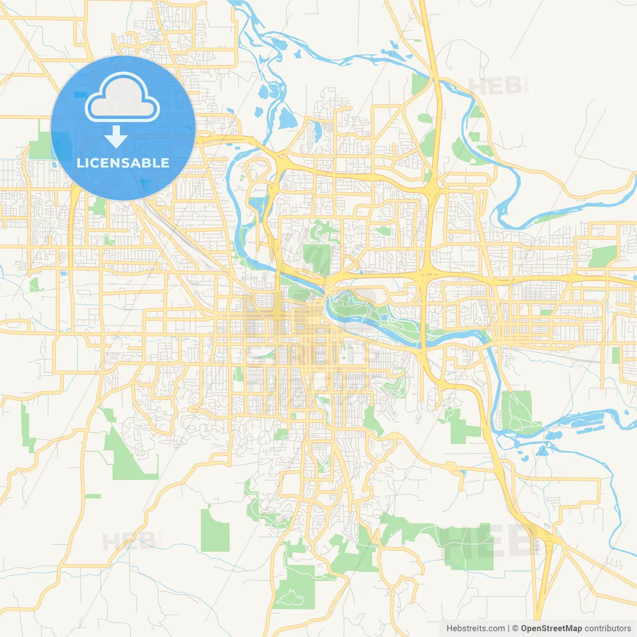 Empty vector map of Eugene, Oregon, USA