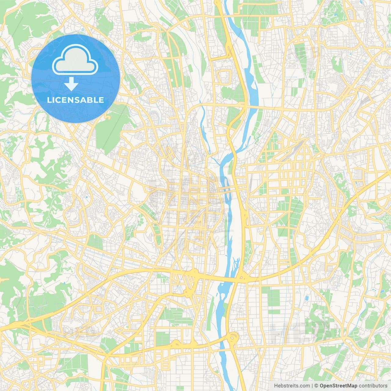 Printable street map of Atsugi, Japan