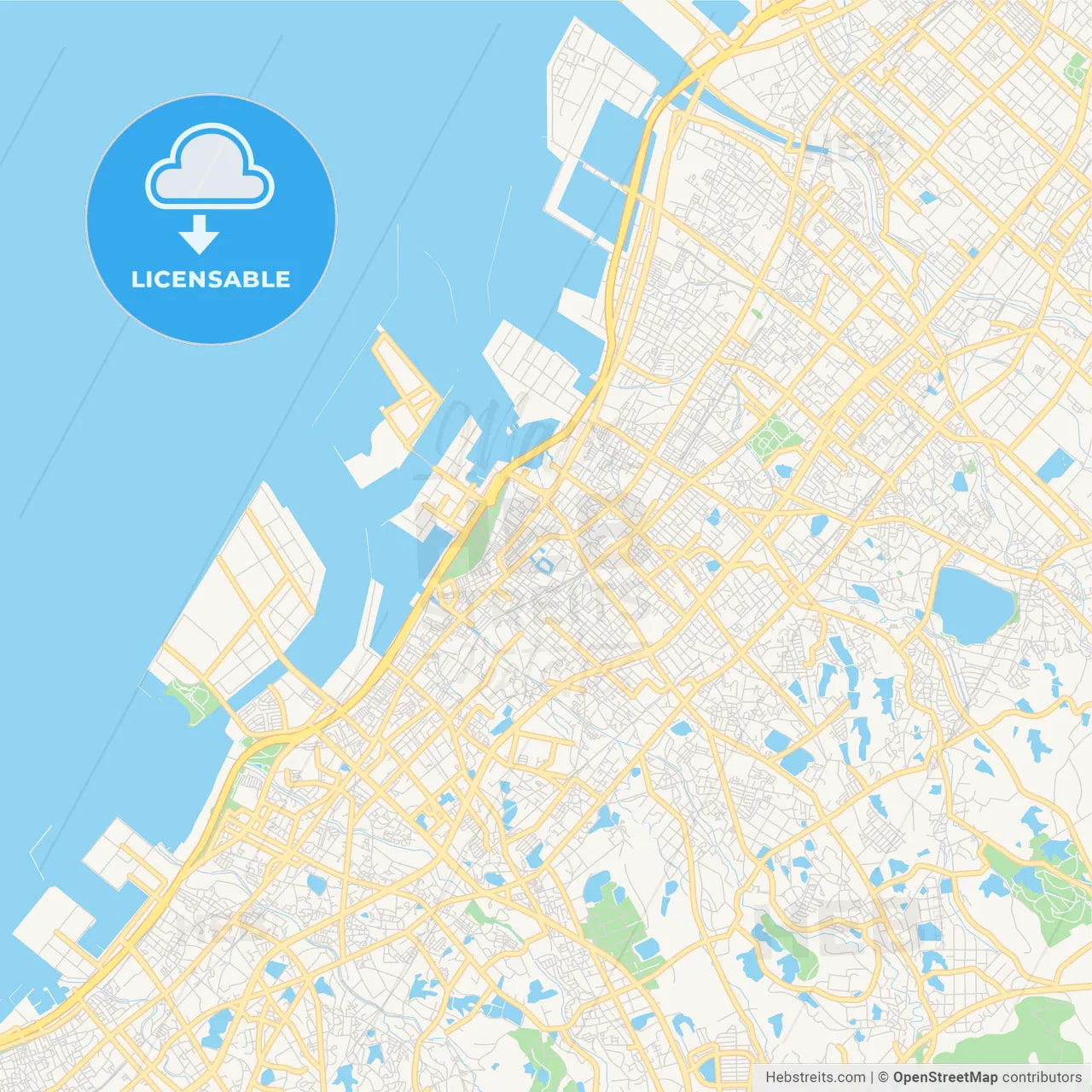 Printable street map of Kishiwada, Japan