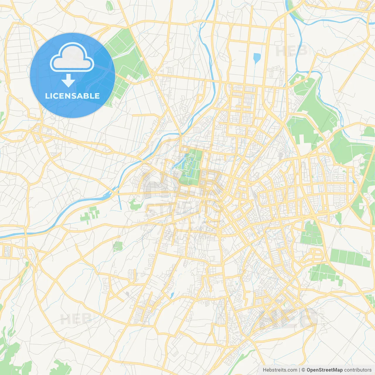 Printable street map of Hirosaki, Japan