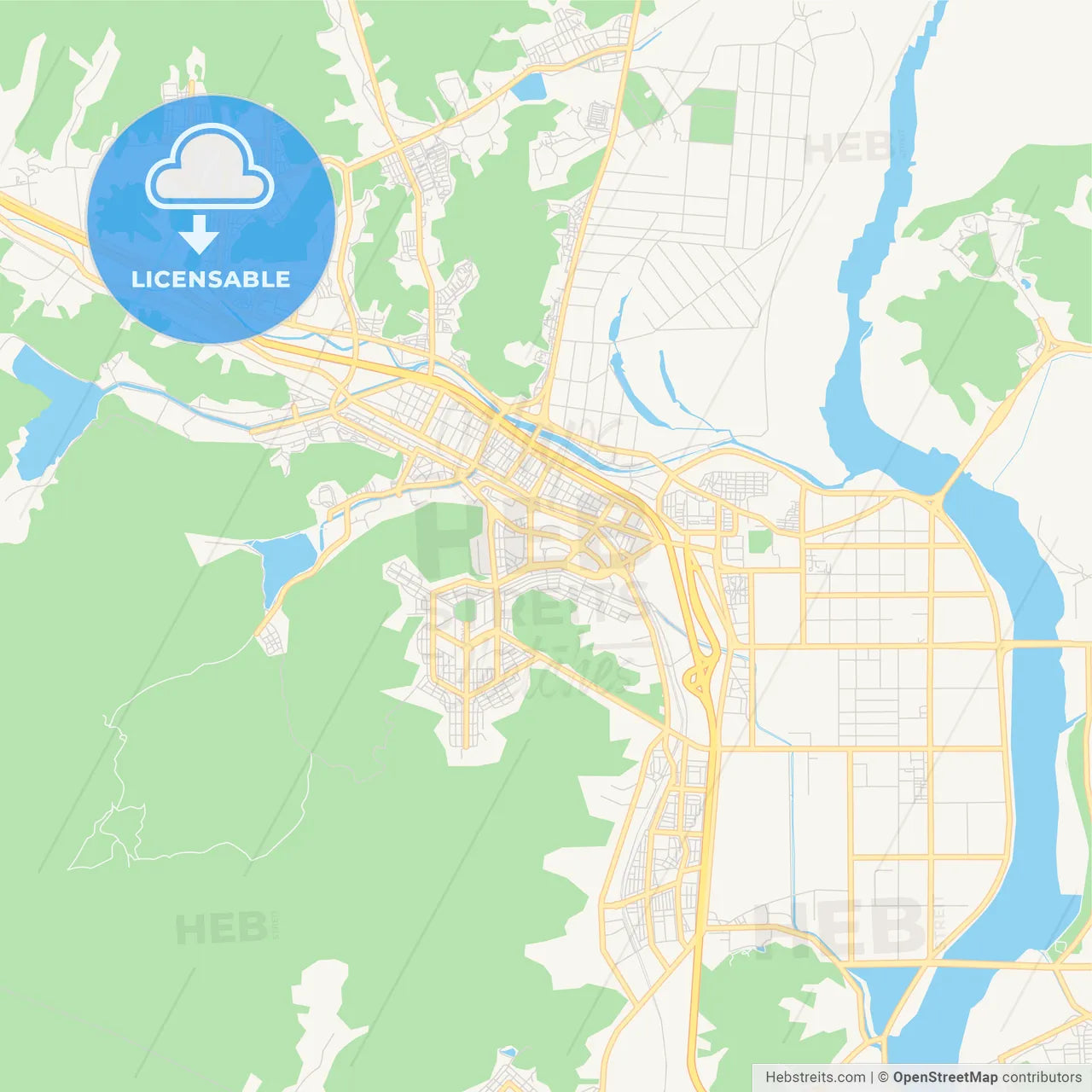 Printable street map of Gumi, South Korea
