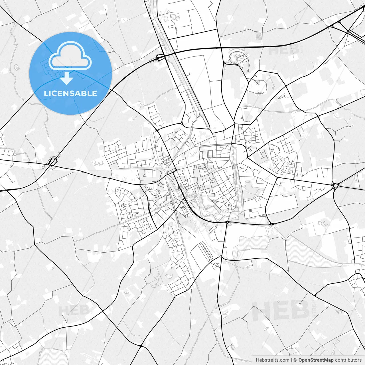 Vector PDF map of Ypres, Belgium
