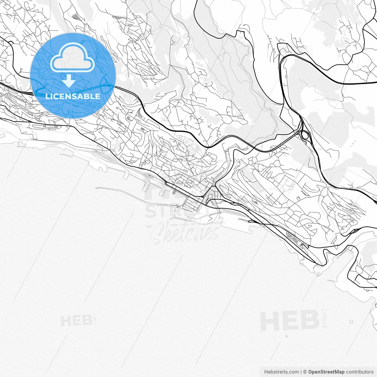Vector PDF map of Rijeka, Croatia