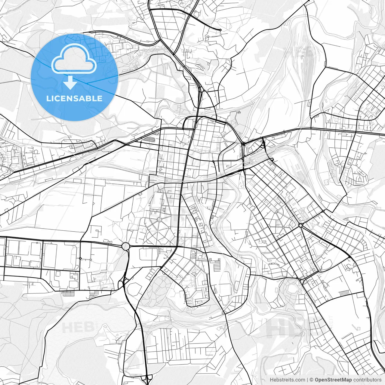 Vector PDF map of Plzeň, Czechia