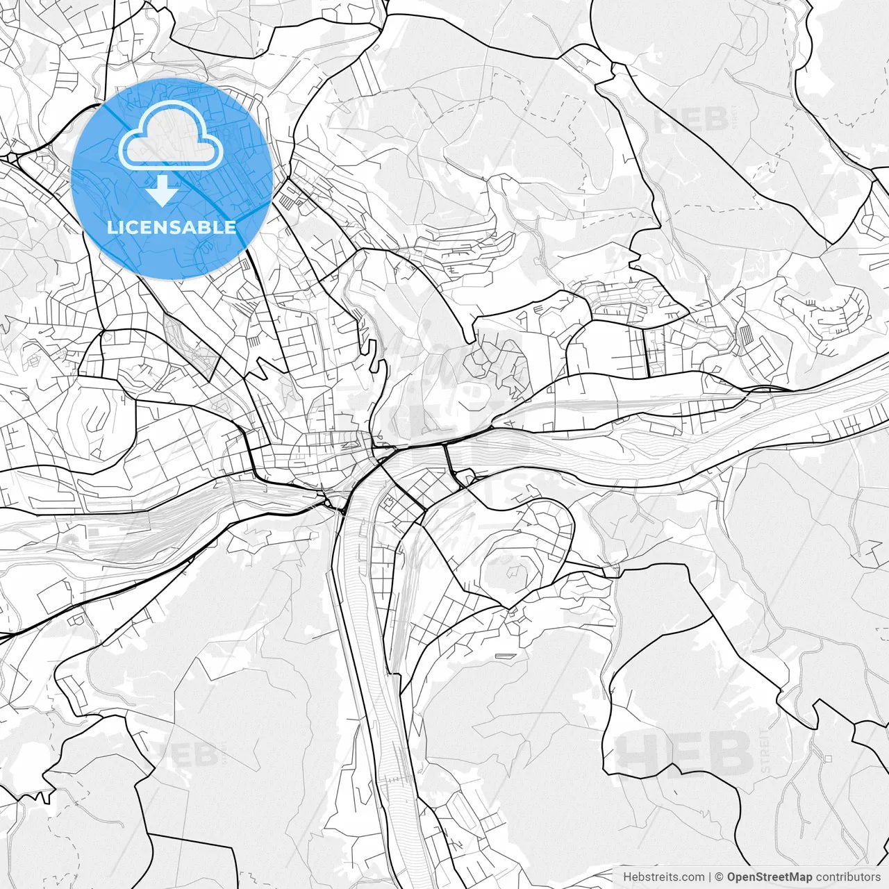 Vector PDF map of Ústí nad Labem, Czechia