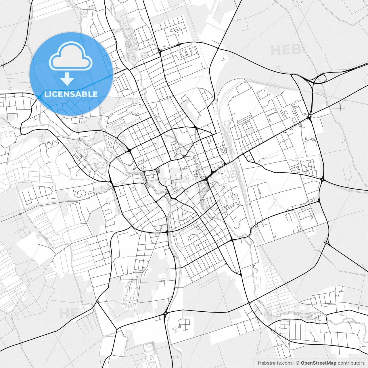 Vector PDF map of Szombathely, Hungary