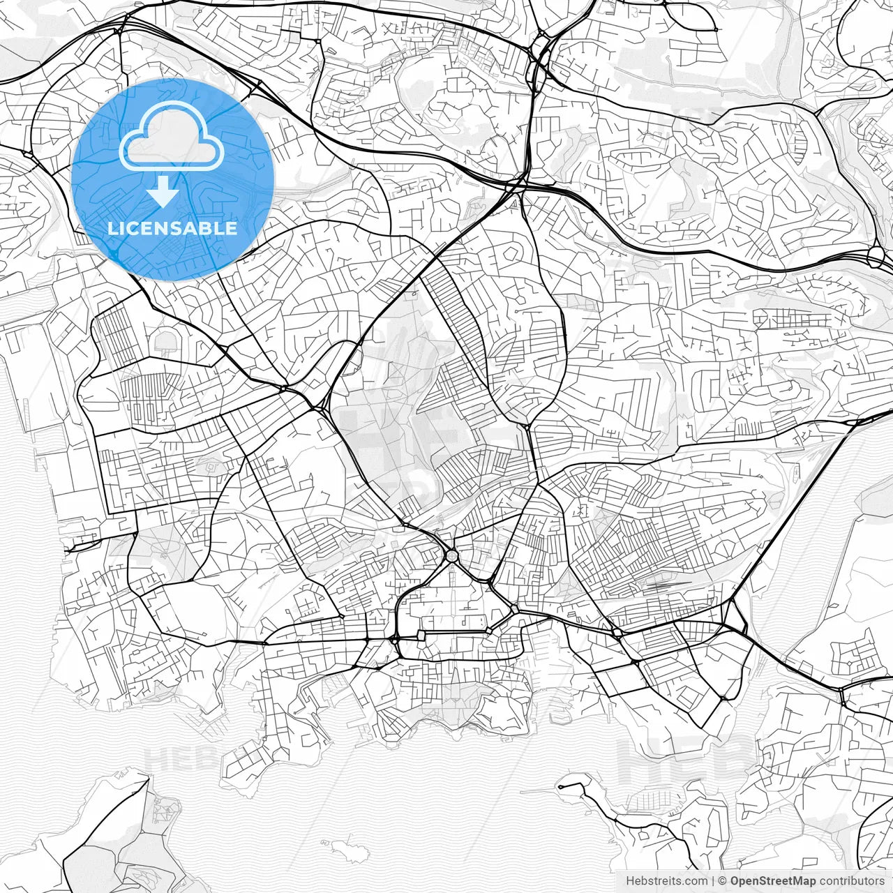 Vector PDF map of Plymouth, England