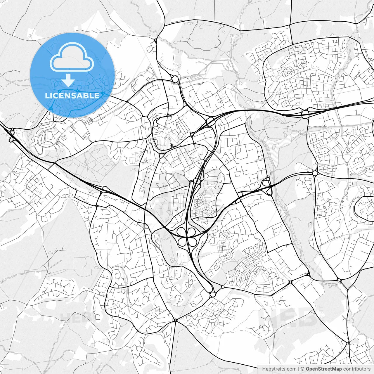 Vector PDF map of Redditch, England