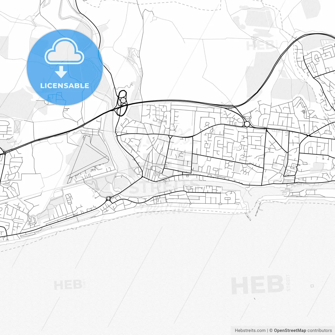 Vector PDF map of Shoreham-by-Sea, England