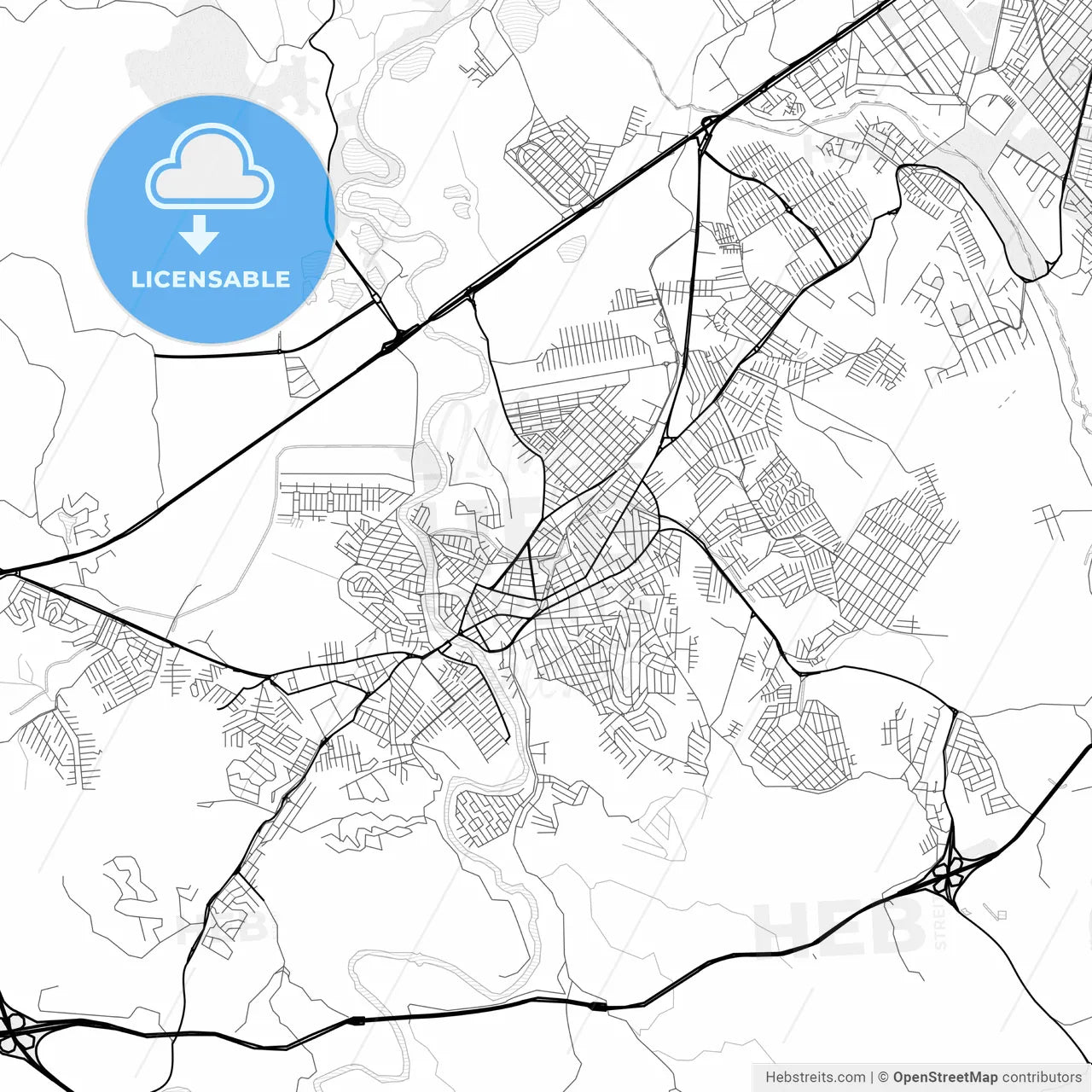 Vector PDF map of Jacarei, Brazil