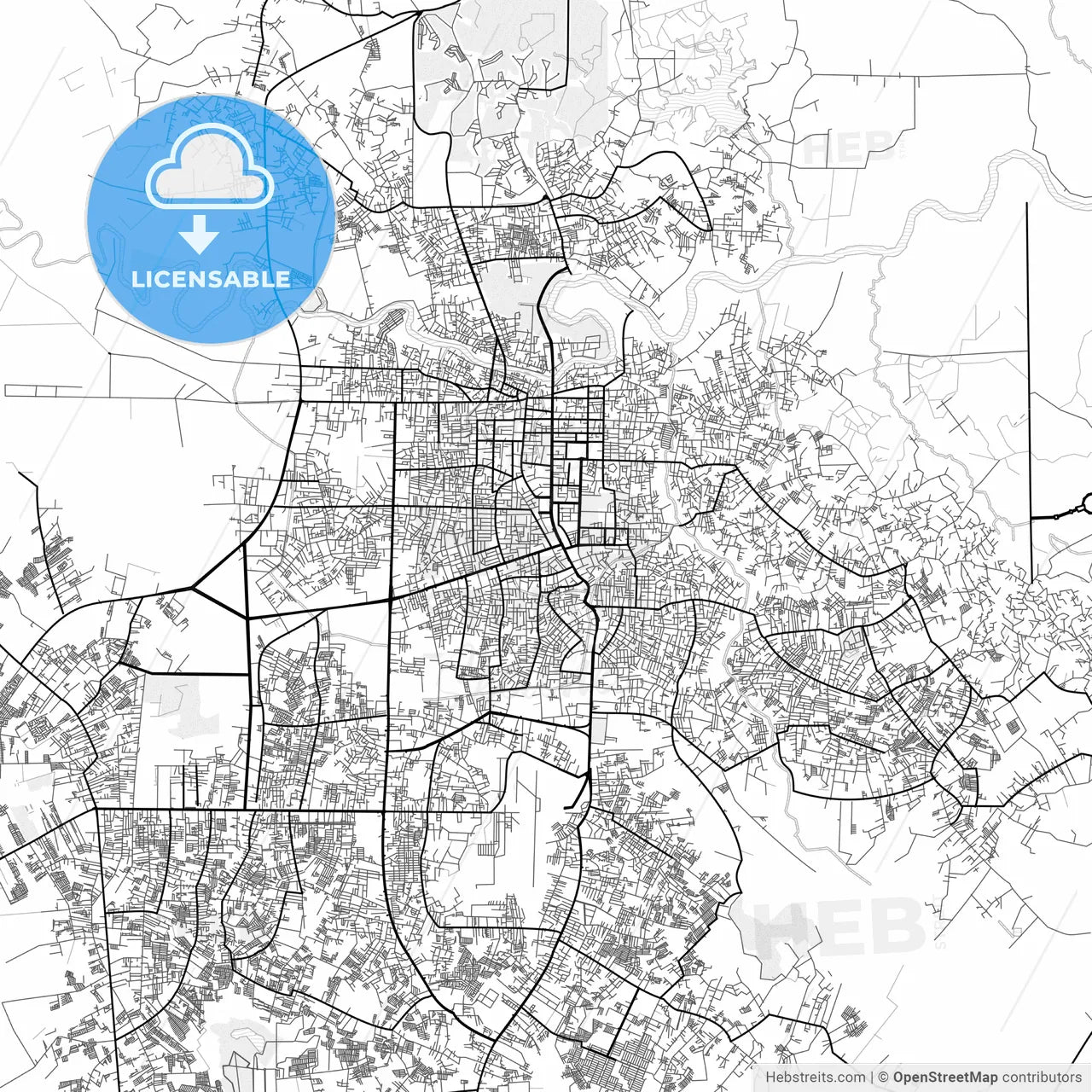 Vector PDF map of Pekanbaru, Indonesia