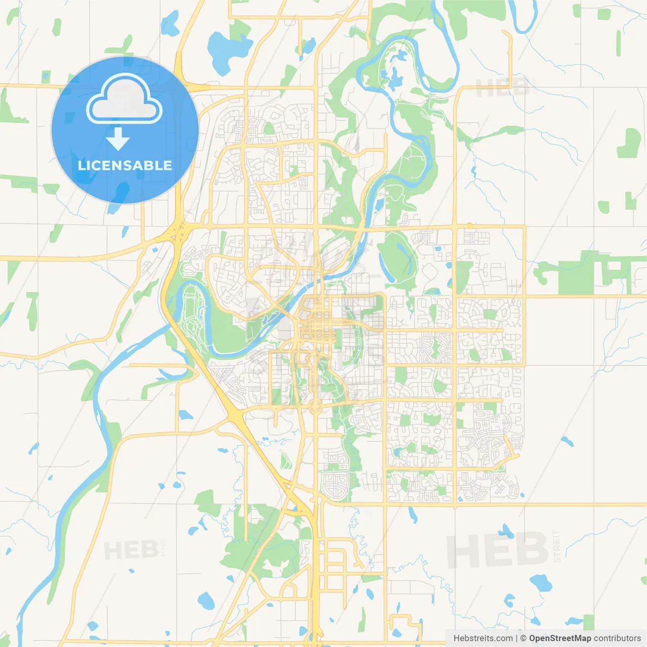 Empty vector map of Red Deer, Alberta, Canada