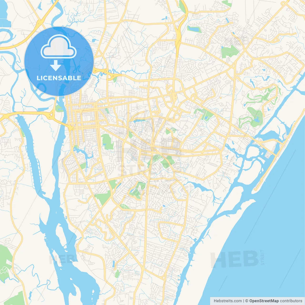 Empty vector map of Wilmington, North Carolina, USA