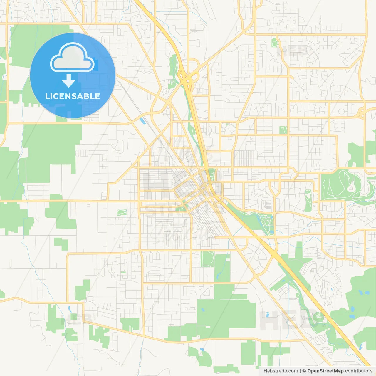 Empty vector map of Medford, Oregon, USA