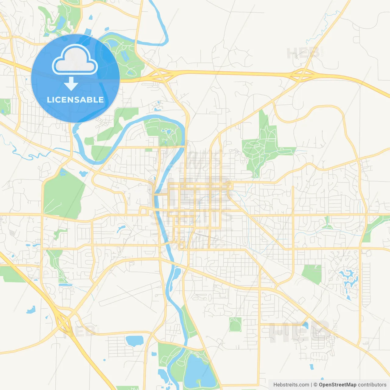 Empty vector map of Iowa City, Iowa, USA