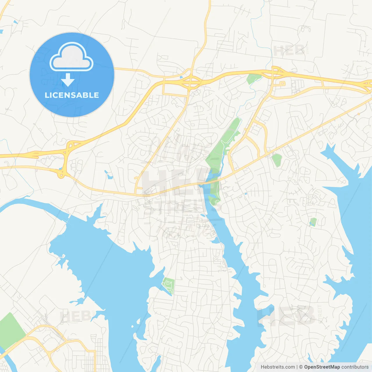 Empty vector map of Hendersonville, Tennessee, USA