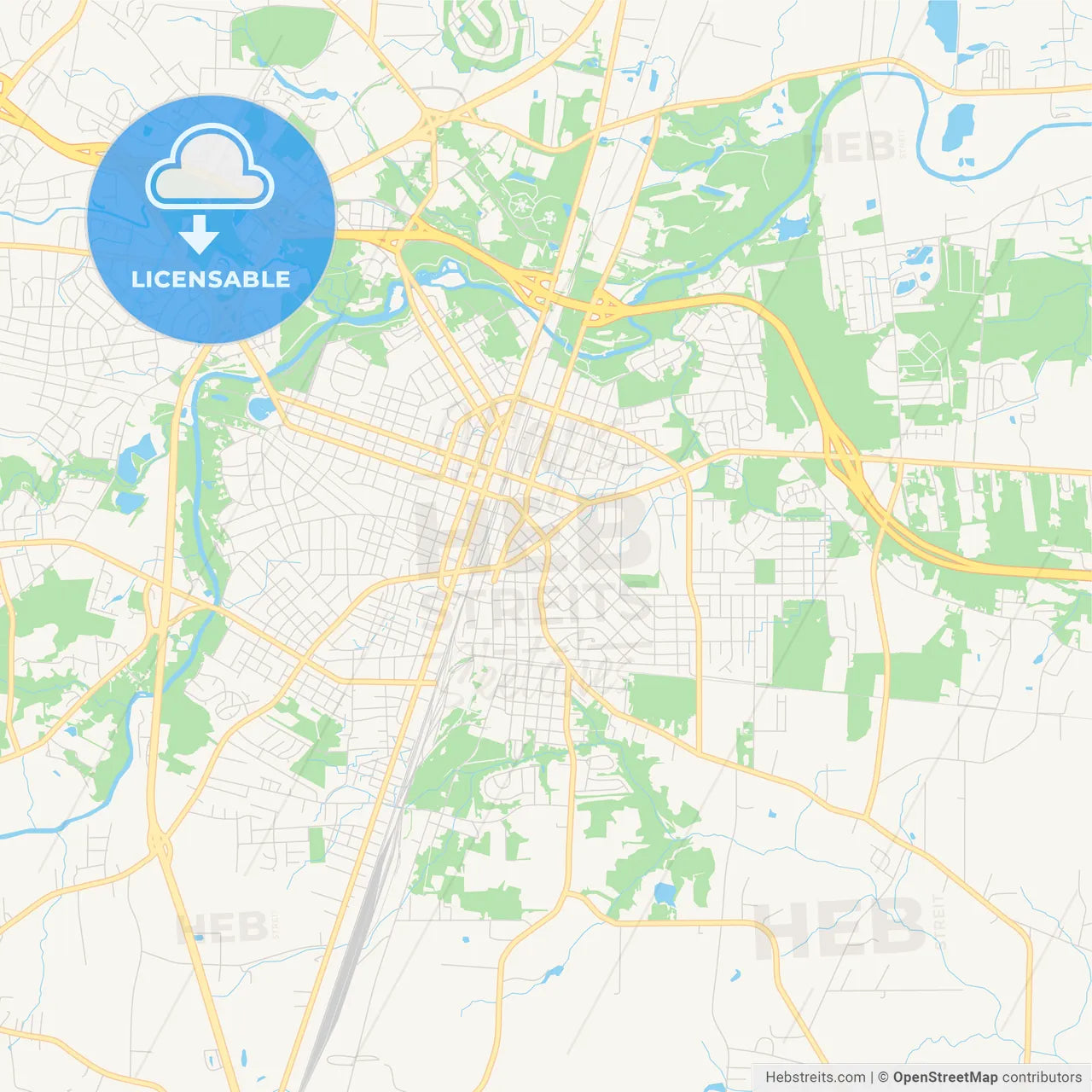 Empty vector map of Rocky Mount, North Carolina, USA
