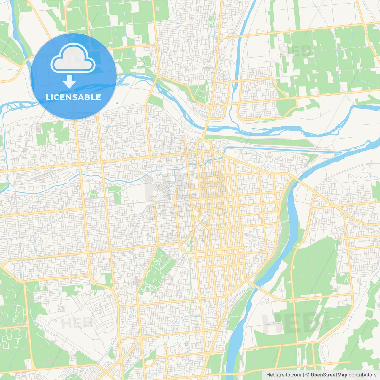 Printable street map of Obihiro, Japan