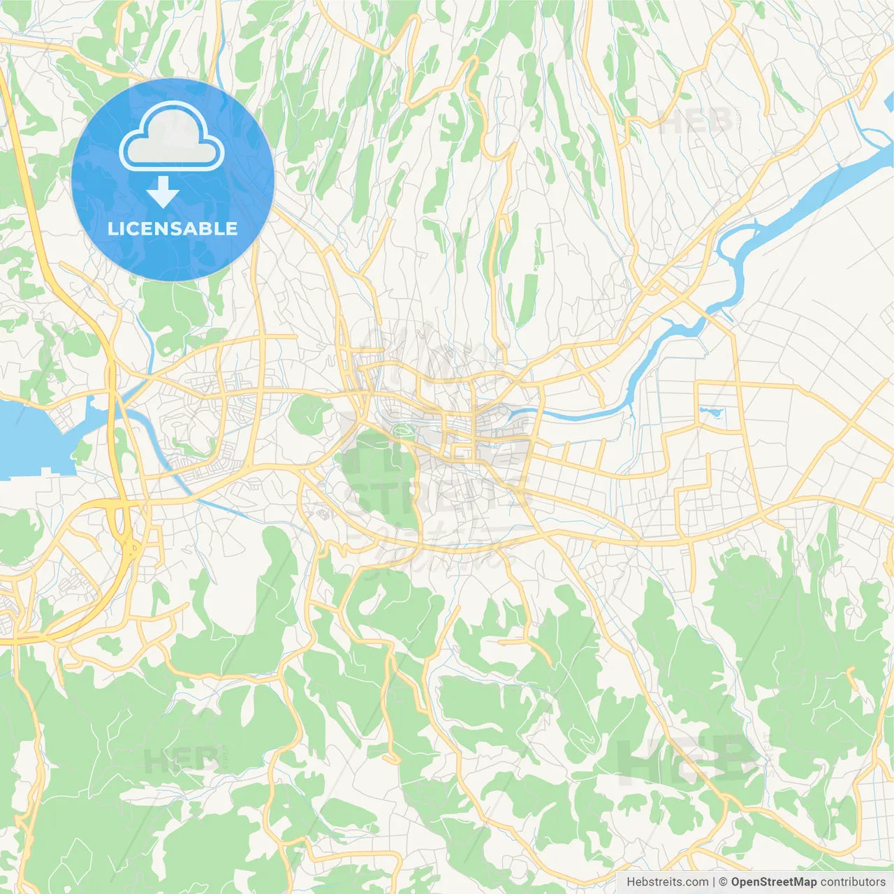 Printable street map of Isahaya, Japan