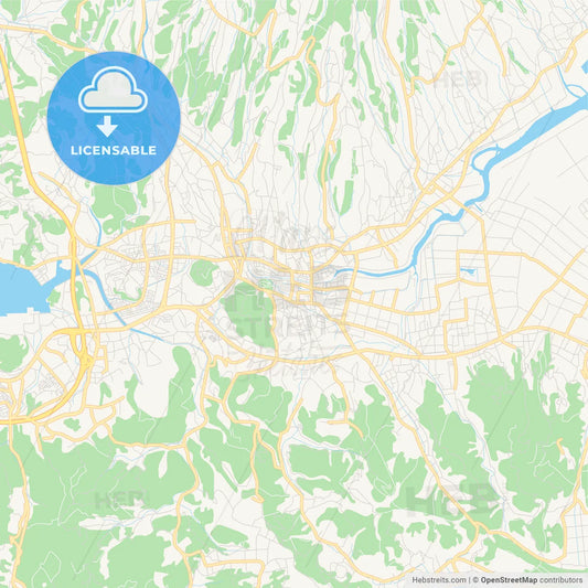 Printable street map of Isahaya, Japan