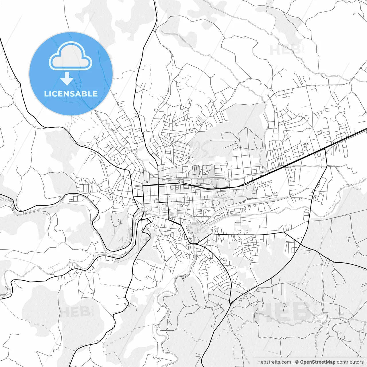 Vector PDF map of Valjevo, Serbia