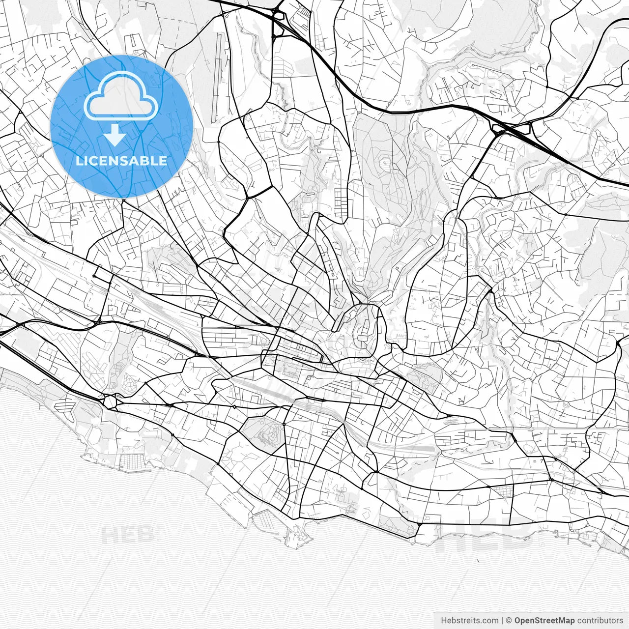 Vector PDF map of Lausanne, Switzerland