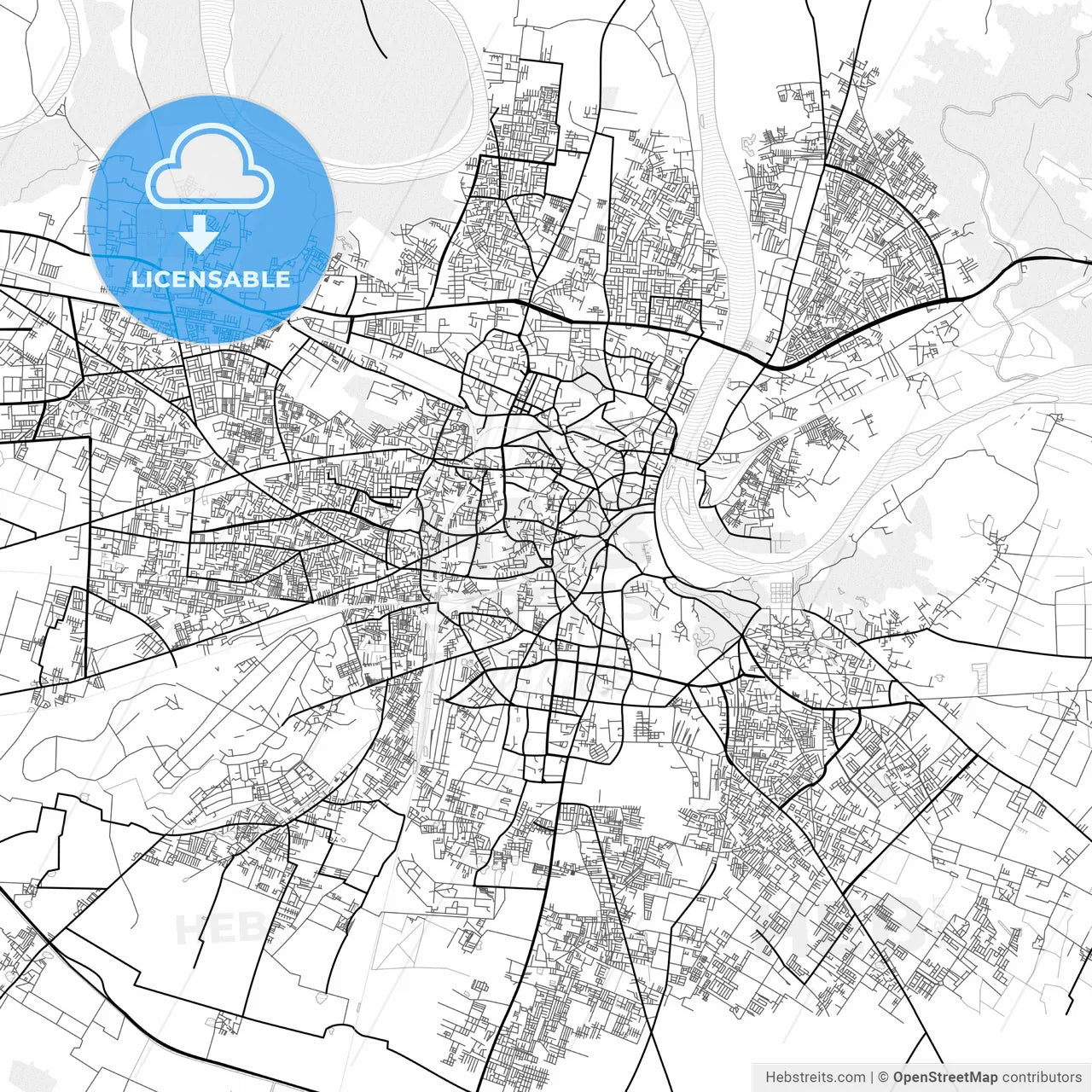 Vector PDF map of Agra, India