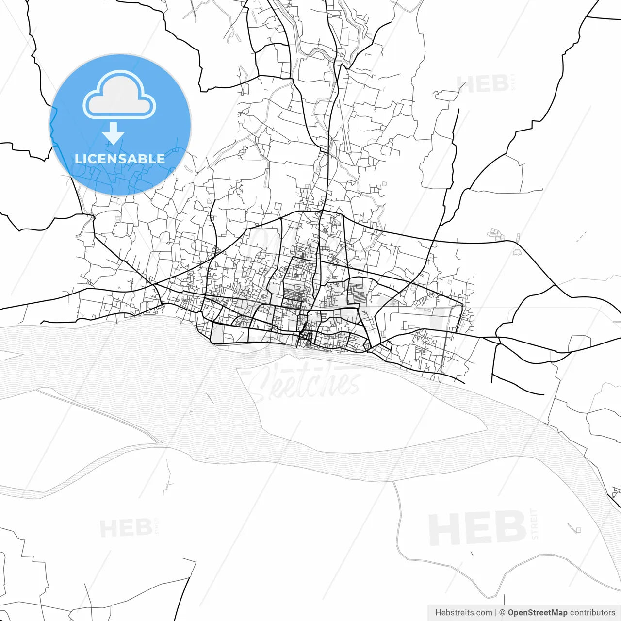Vector PDF map of Rajshahi, Bangladesh