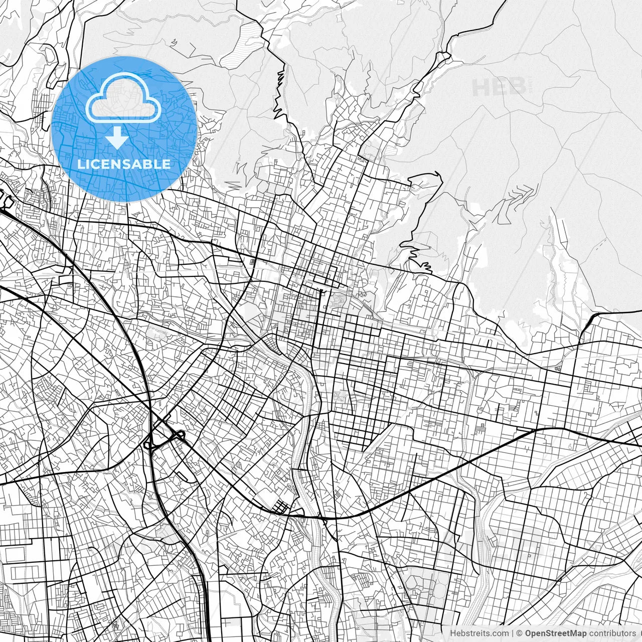 Vector PDF map of Kōfu, Japan