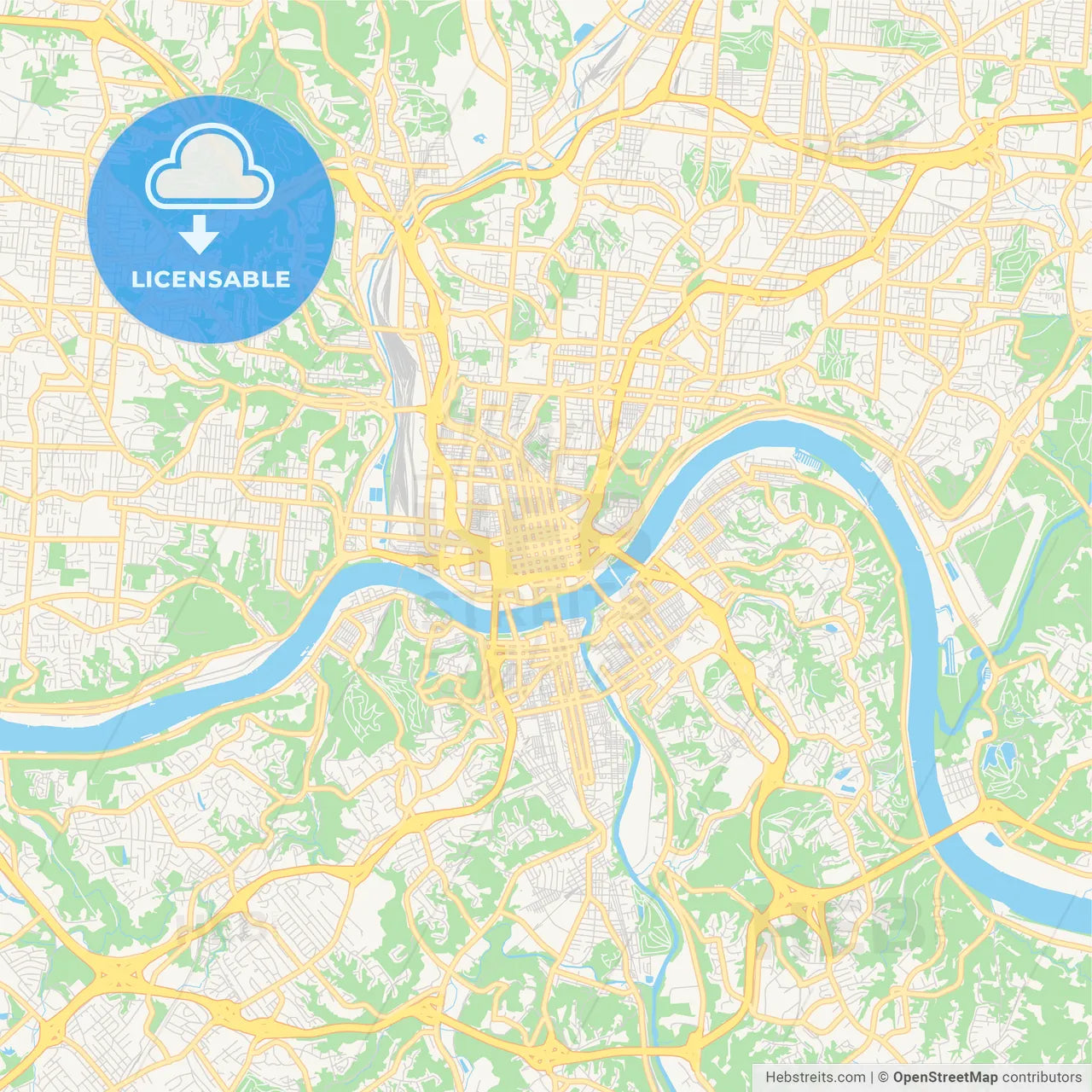 Empty vector map of Cincinnati, Ohio, USA