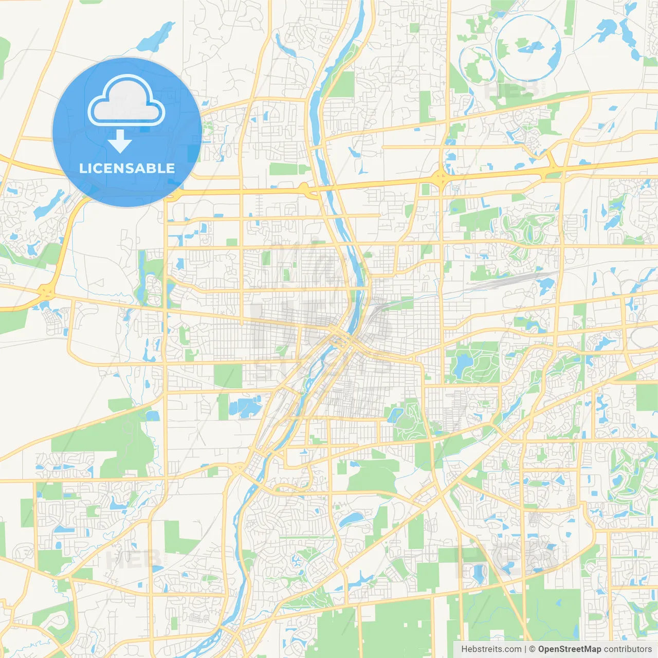 Empty vector map of Aurora, Illinois, USA