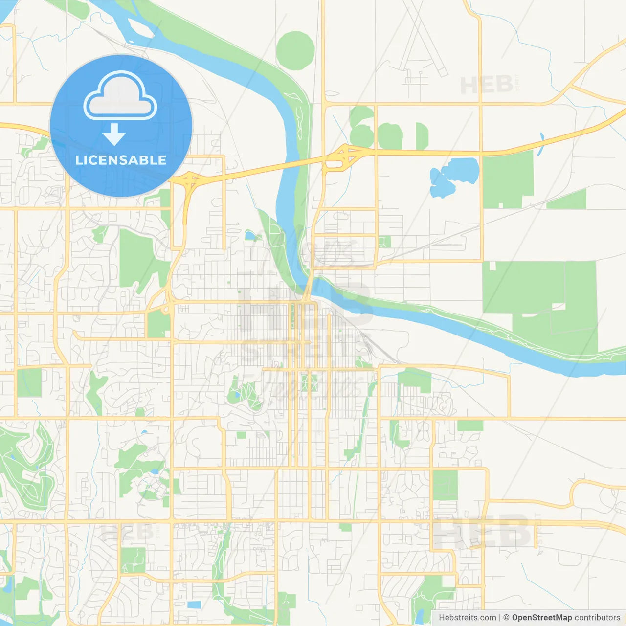 Empty vector map of Lawrence, Kansas, USA