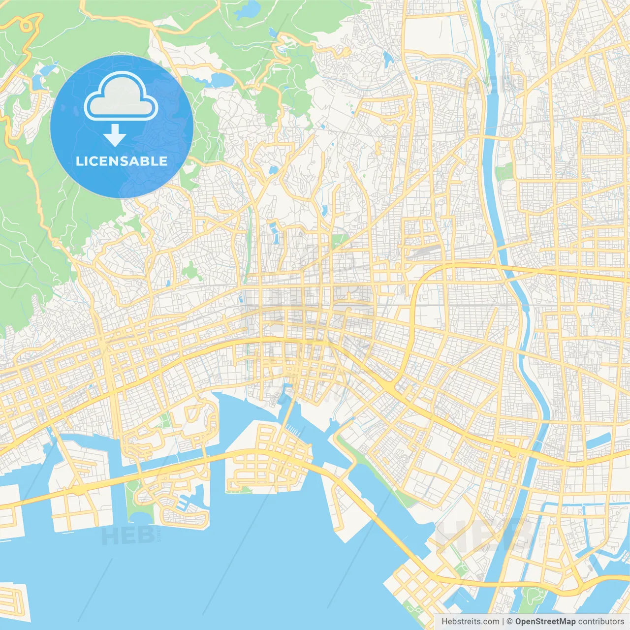 Printable street map of Nishinomiya, Japan