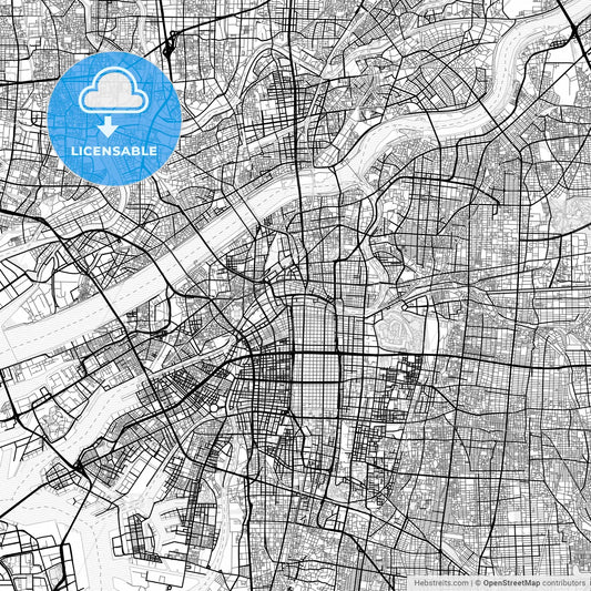Vector PDF map of Osaka, Japan