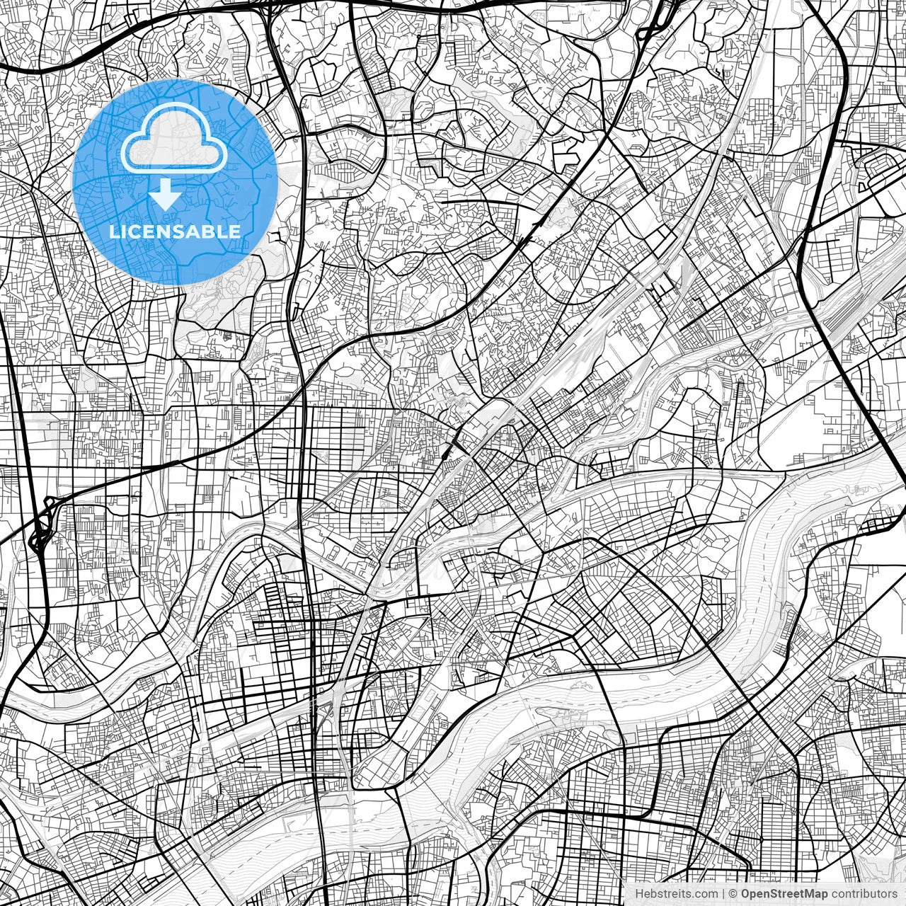 Vector PDF map of Suita, Japan