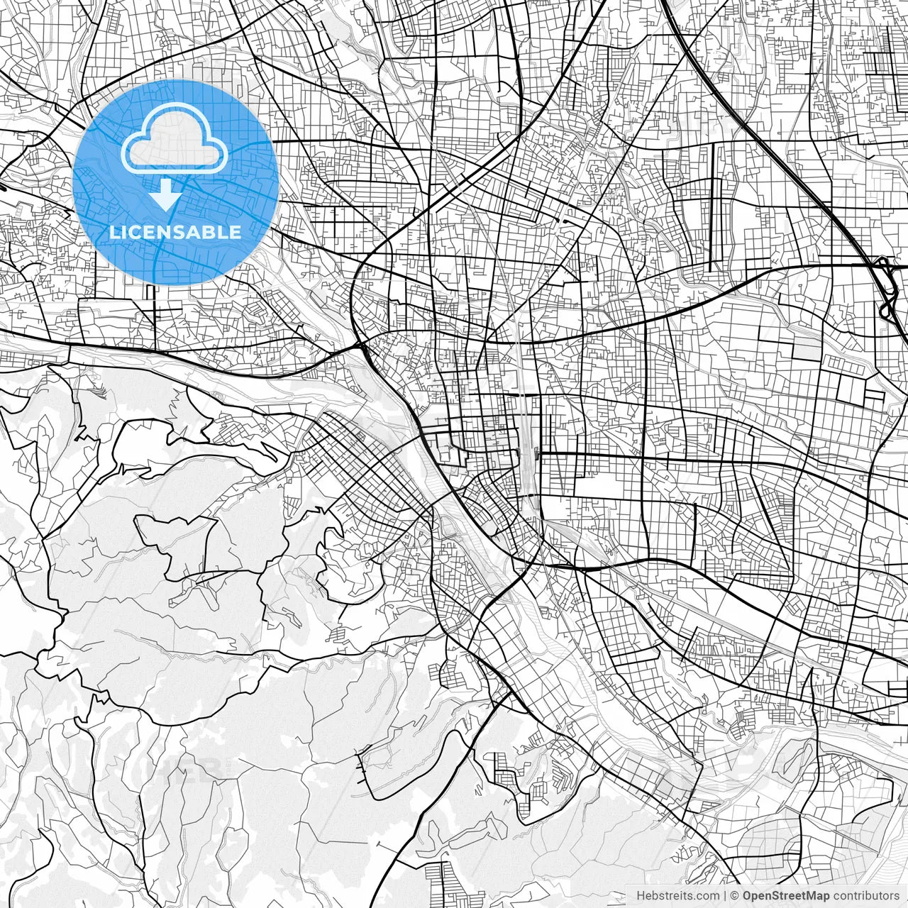 Vector PDF map of Takasaki, Japan
