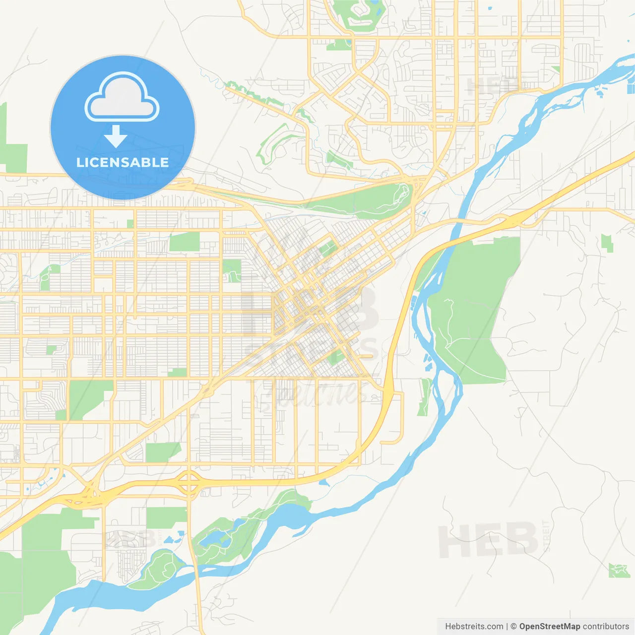 Empty vector map of Billings, Montana, USA