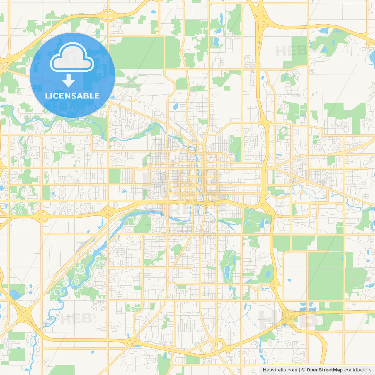 Empty vector map of Lansing, Michigan, USA