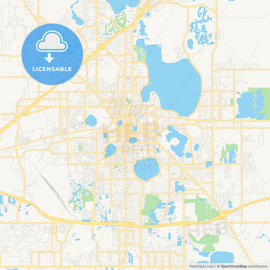 Empty vector map of Lakeland, Florida, USA
