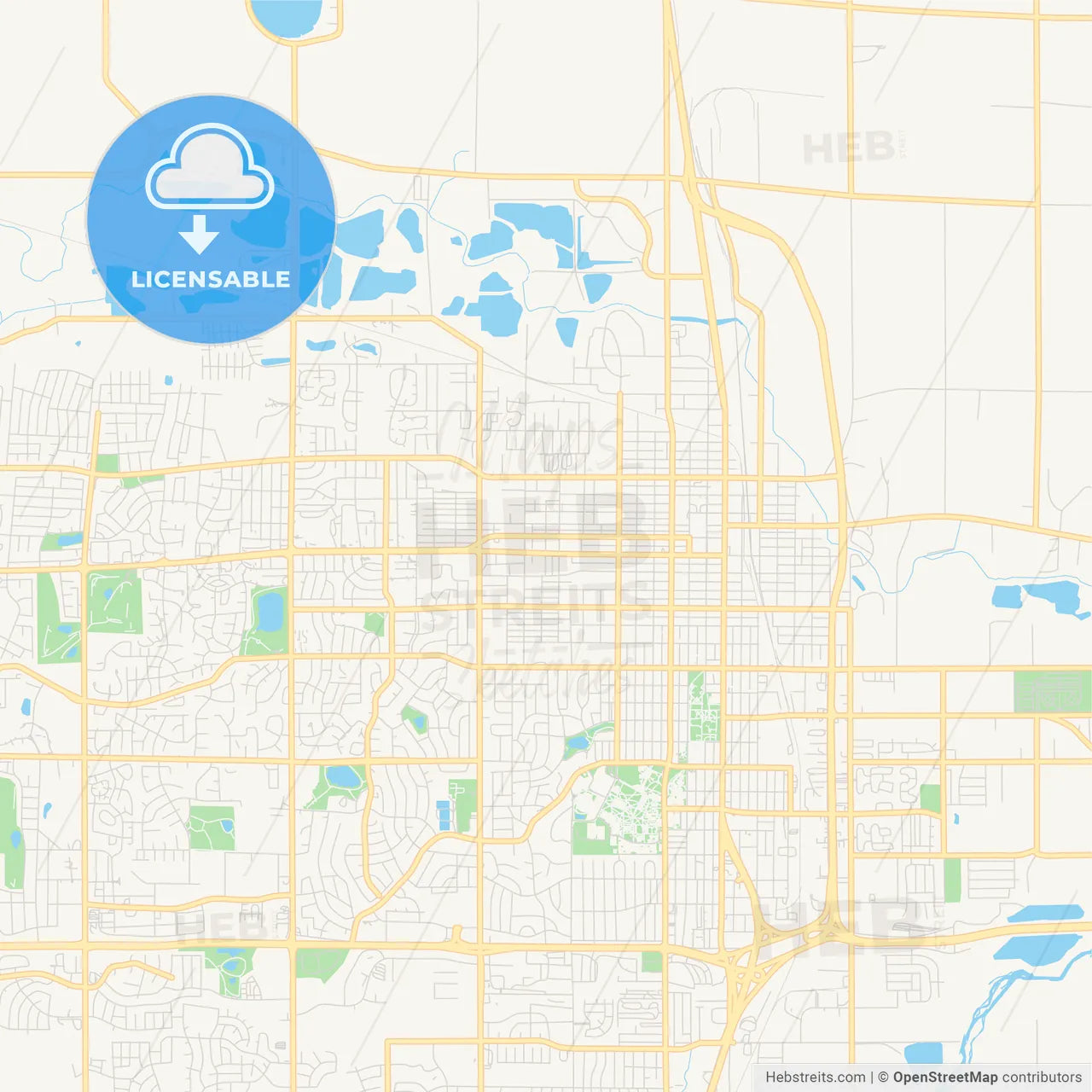 Empty vector map of Greeley, Colorado, USA