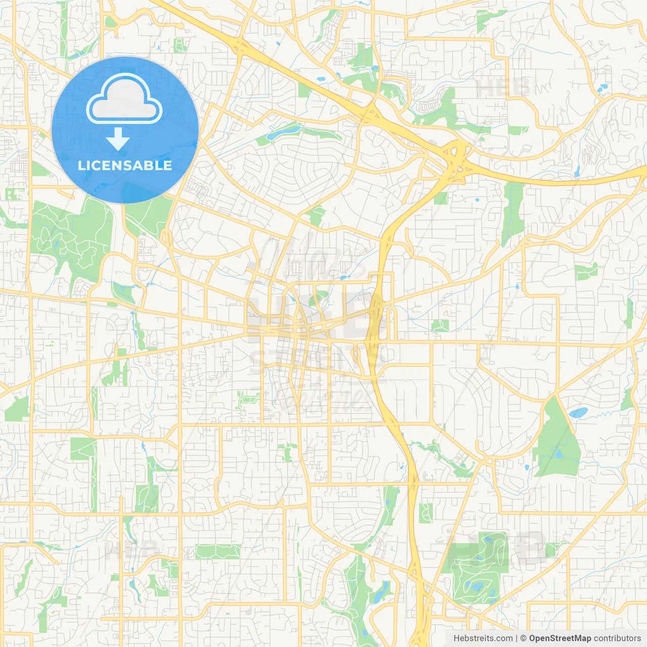 Empty vector map of Beaverton, Oregon, USA