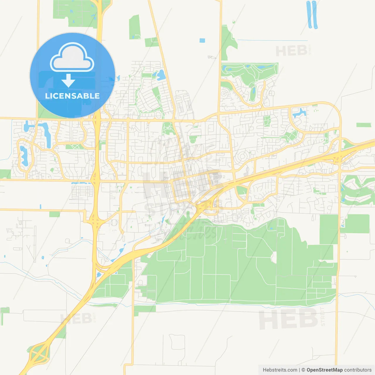 Empty vector map of Davis, California, USA