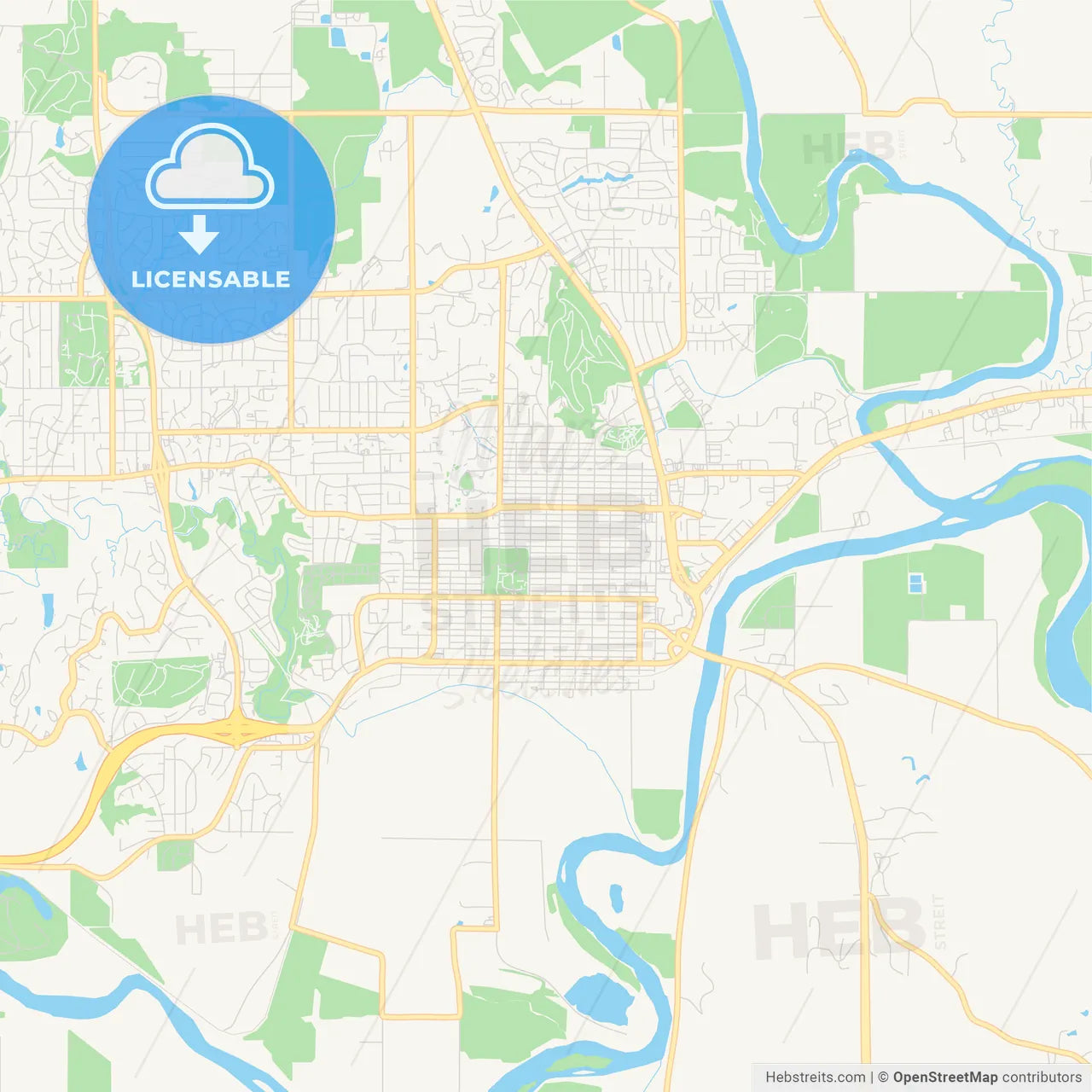 Empty vector map of Manhattan, Kansas, USA