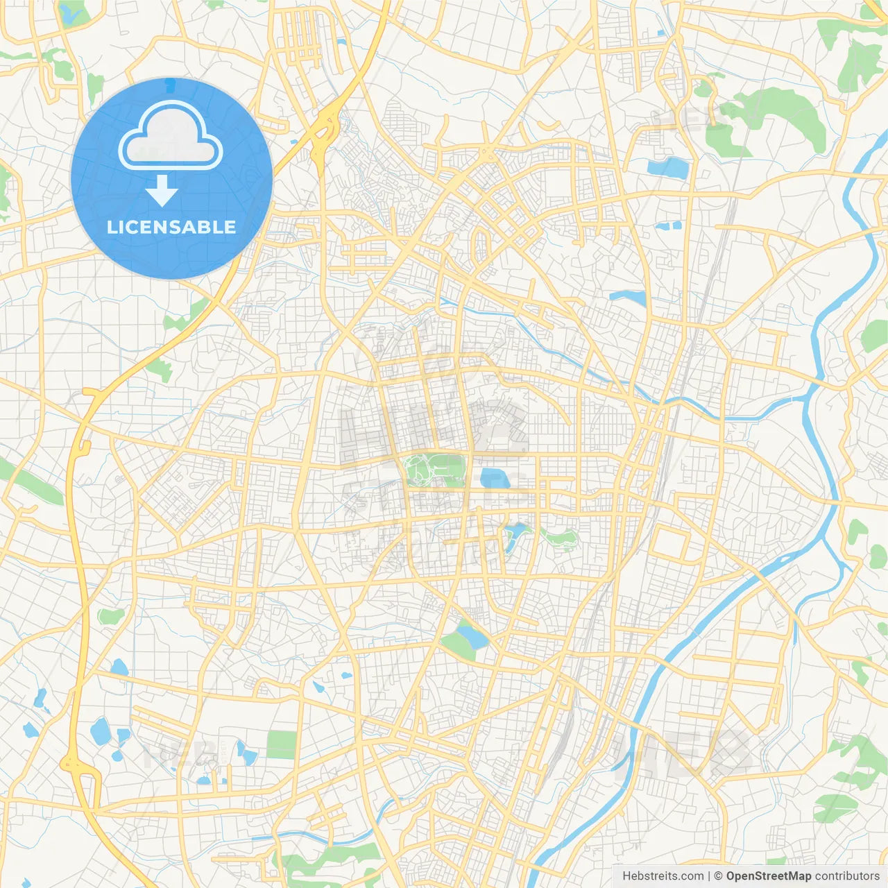 Printable street map of Kōriyama, Japan